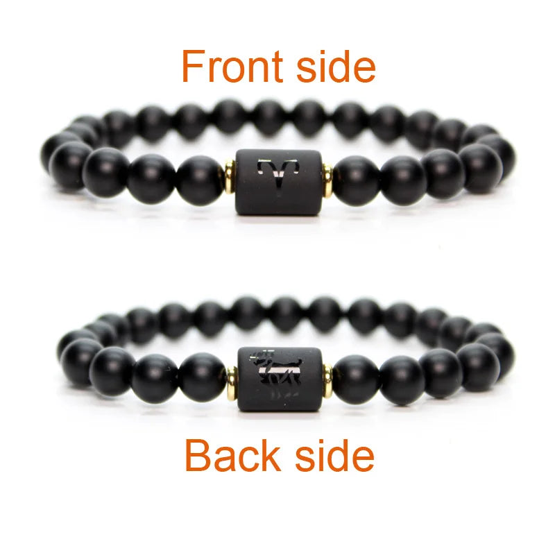 Cosmic Connection Bracelets: Matte Black Agate Beaded Wristbands for Couples