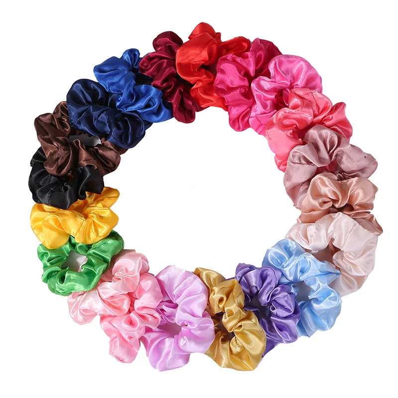 Elegant Satin Hair Scrunchies Set - 6 Solid Color Ponytail Holders for Women & Girls