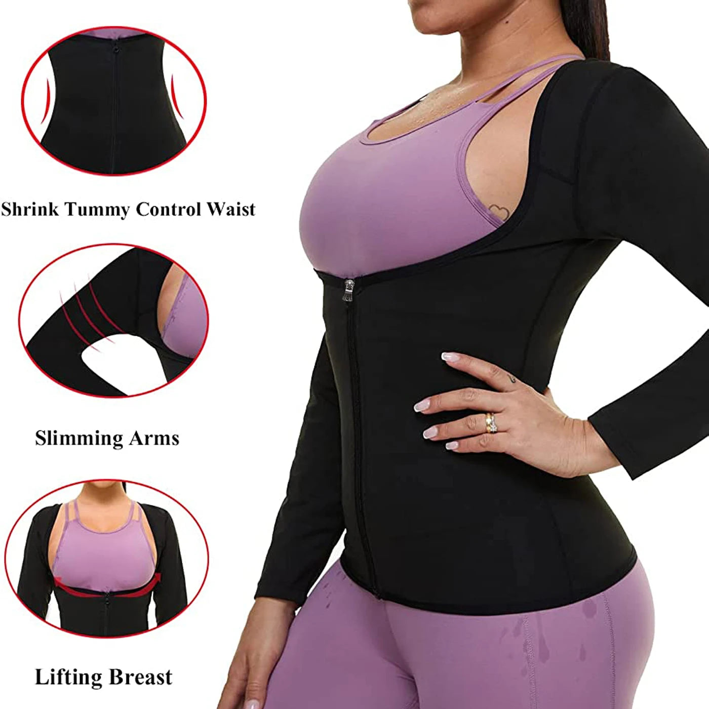 HeatFit Long Sleeve Sauna Suit for Women – Sweat Body Shaper & Waist Trainer Workout Top