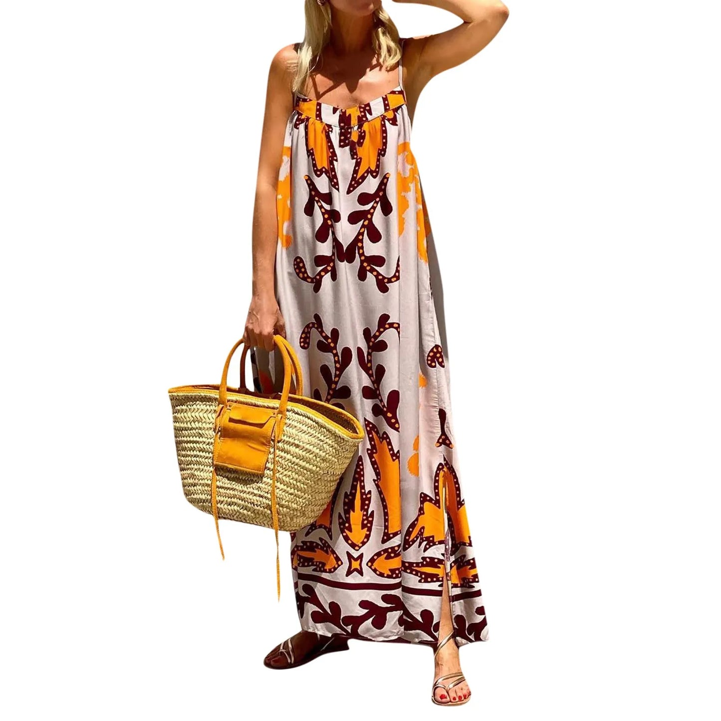 Sunny Days Colorful A-Line Sundress - Women's High Waist Backless Summer Dress