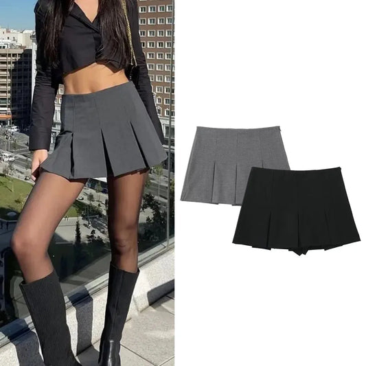 Chic Striped High Waist Pleated Skort - Casual Mini Skirt Shorts for Women