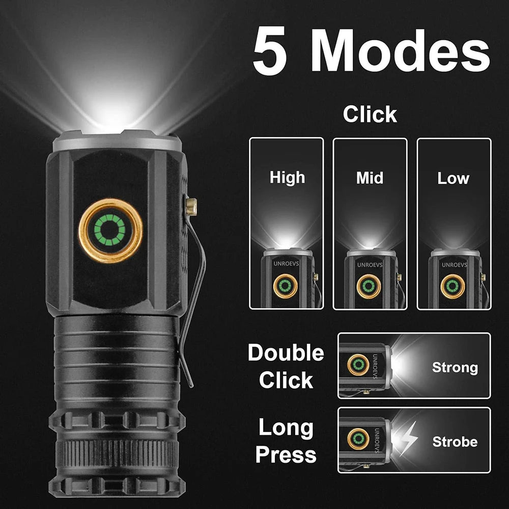 UltraBright Mini LED Rechargeable Pocket Torch - Waterproof & Magnetic