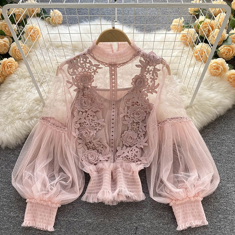 Delicate Lace Puff Sleeve Top