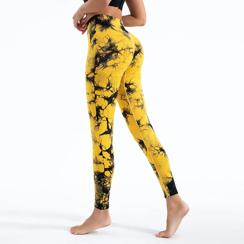 Vibrant Tie-Dye High-Waist Seamless Workout Leggings with Scrunch Detail