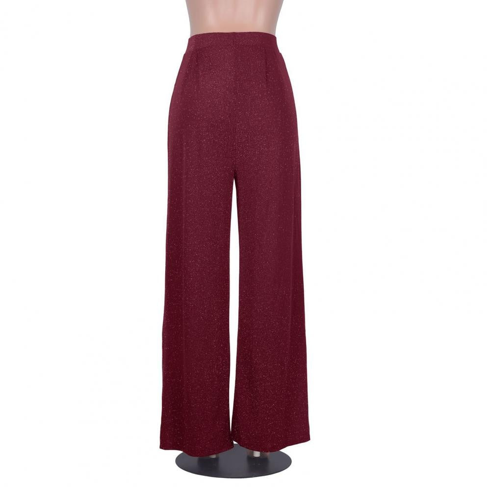 Shimmer Chic High-Waisted Pants with Elastic Waist